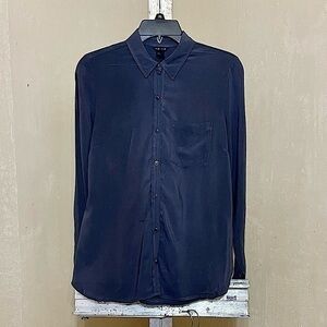 FOREVER 21 GRAY LONG SLEEVE RAYON BUTTON DOWN SZ SMALL